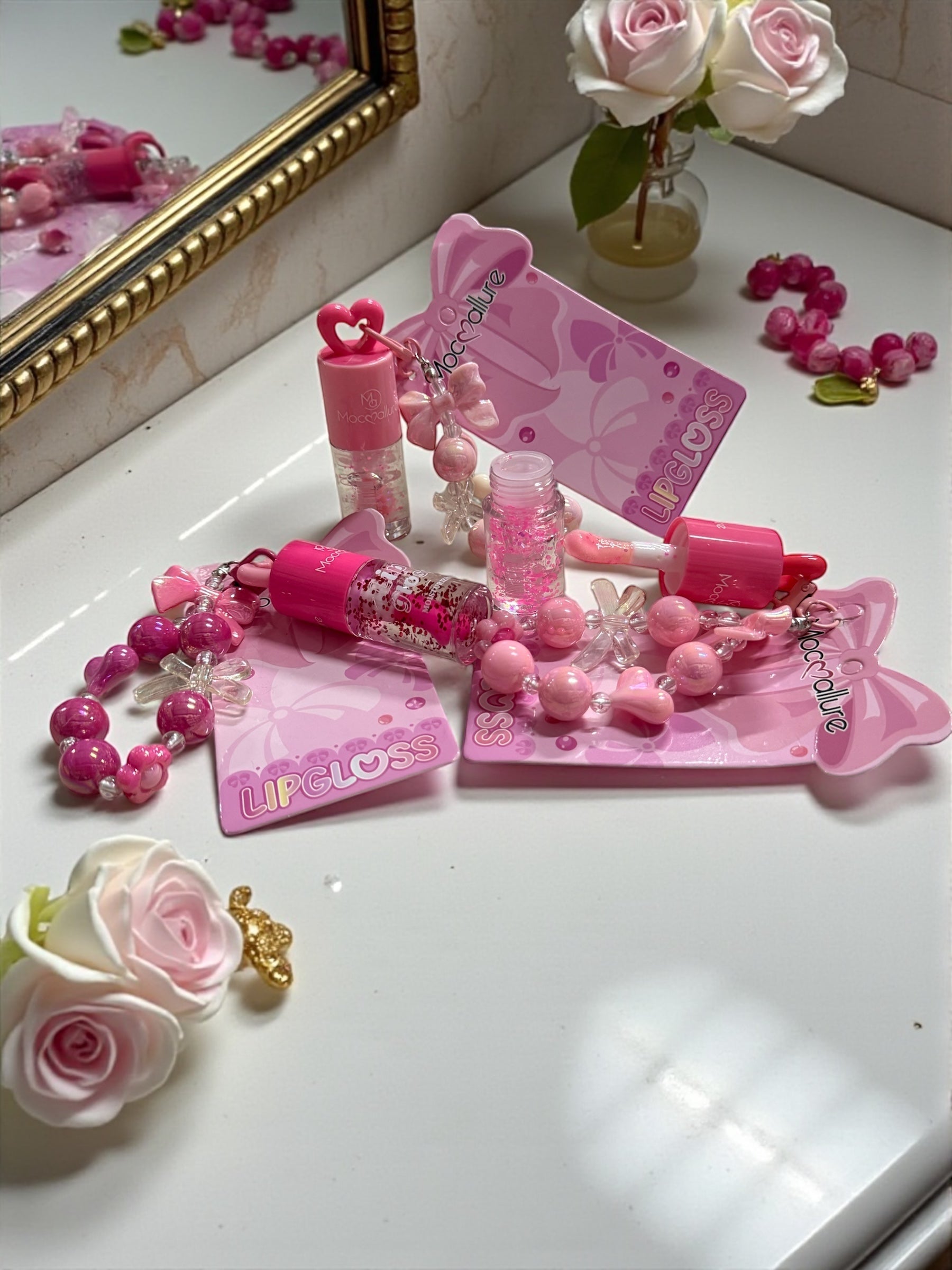 Lip gloss llaveros perlas