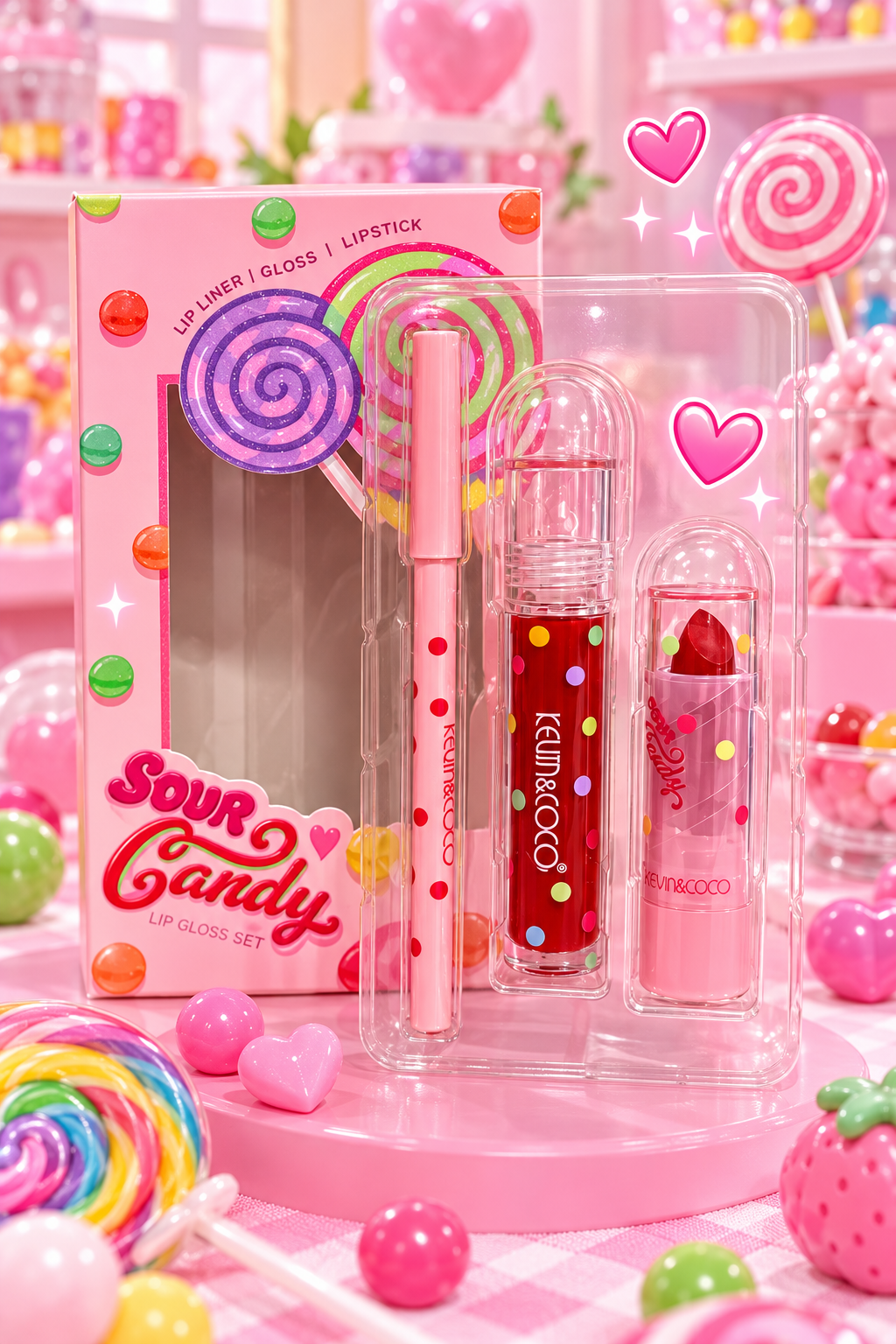 Kit trío Kevin&coco labial, lápiz, Lip gloss