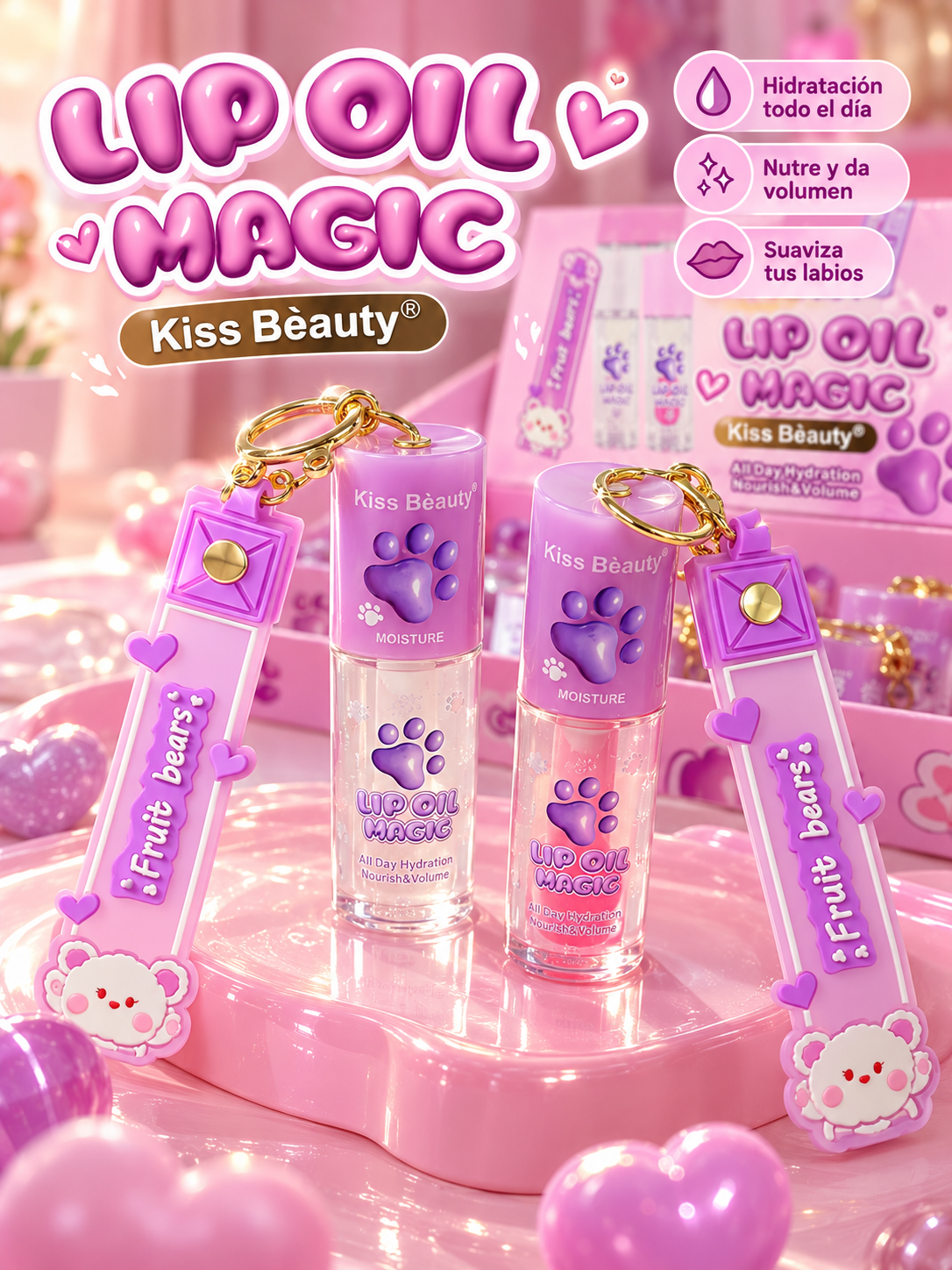 Lip Oil Mágico llavero kiss beauty 🐾 garrita 🐻‍❄️ oso