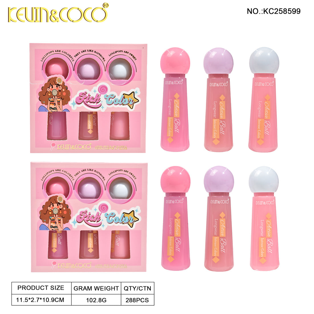Kit x 3 labiales coreanos Kevin&coco