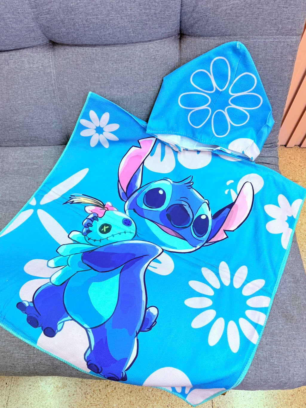 Toalla stitch capucha microfibra