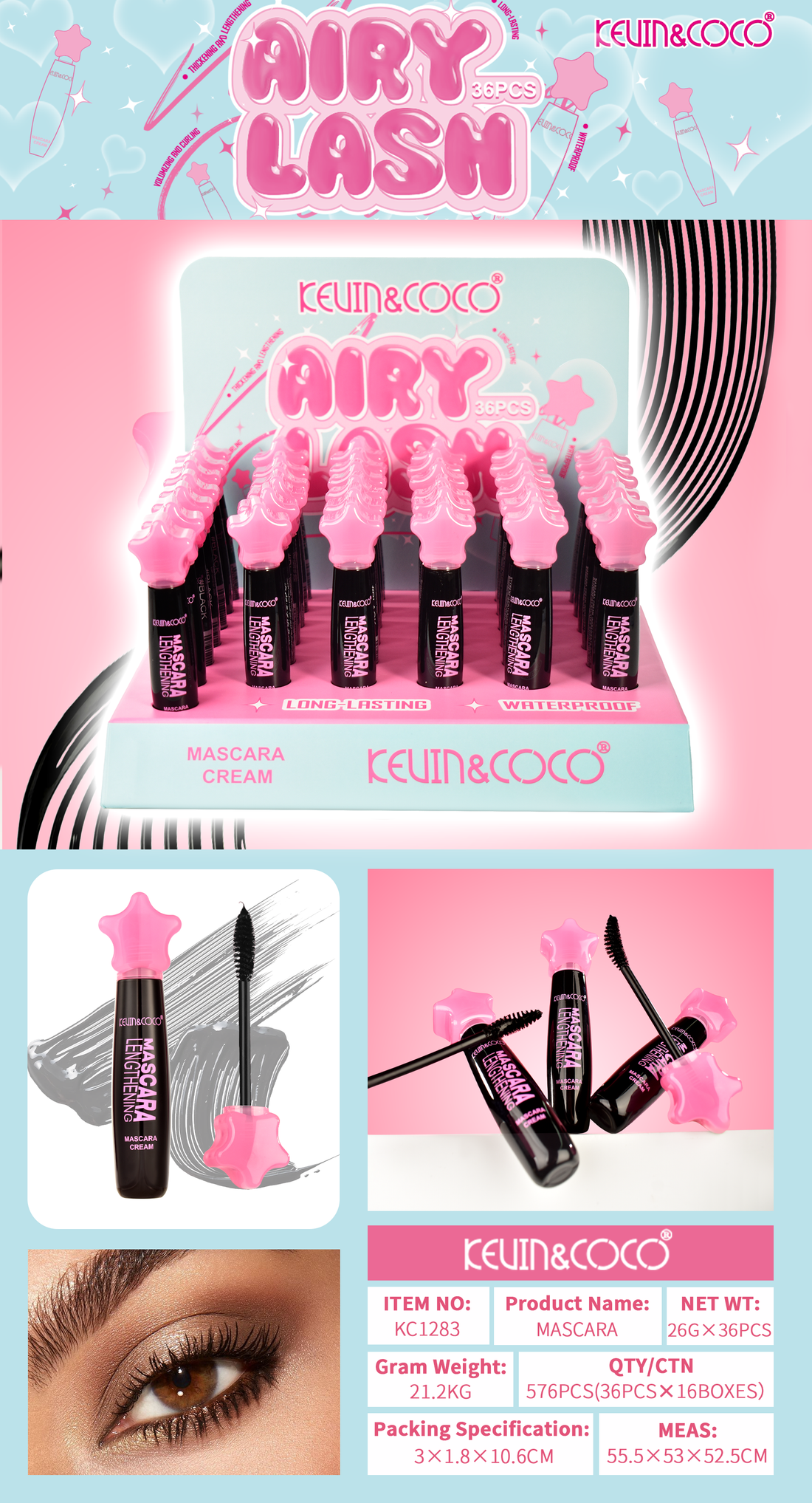 Pestañina tapa rosa Kevin&coco resistente al agua 💧